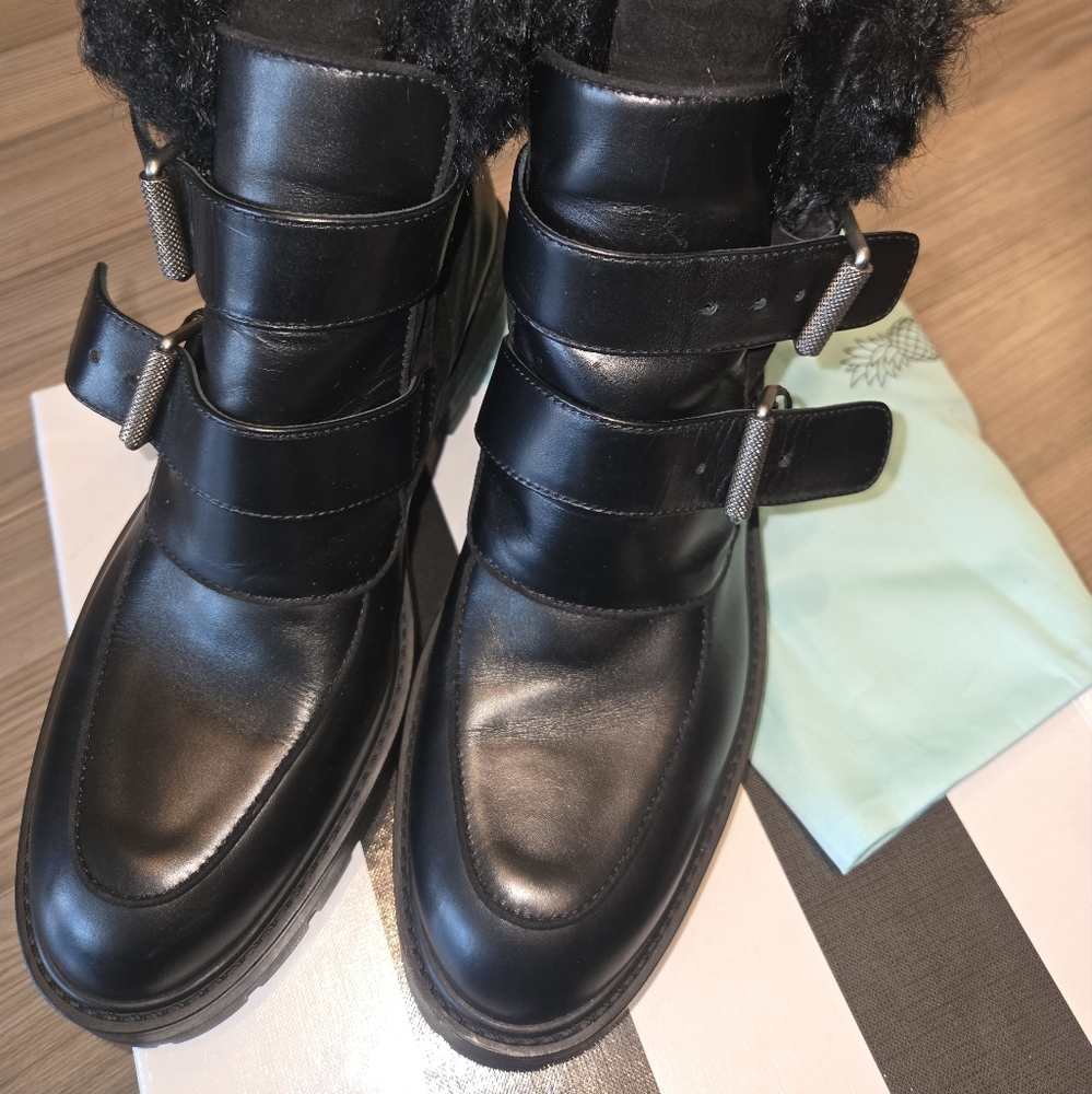 Aquazzura Black Winter Boots with Furry Trim